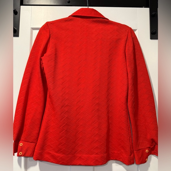 Vintage Red-Orange Button-Up Polyester Collared Shirt Ladies Sz 10 - Picture 3 of 4